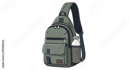 Green Backpack with Multiple Compartments for Travel and School Use.