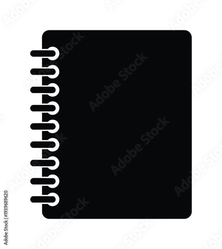 Vector of a black spiral-bound notebook with clean white spiral binding