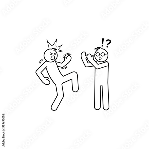 Two vector stick figures engaged in a heated argument with one yelling angrily and the other looking surprised