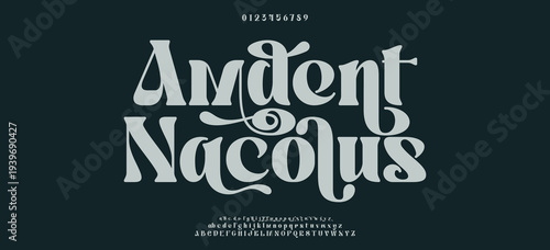 Amdent Nacolus Elegant alphabet letters font and number. Typography Luxury classic lettering serif fonts decorative wedding vintage retro concept. vector illustration