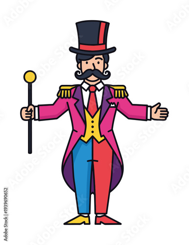 Vector of a ringmaster in a circus costume with a top hat and stick