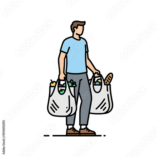 Man carrying grocery shopping bags after visiting a store.