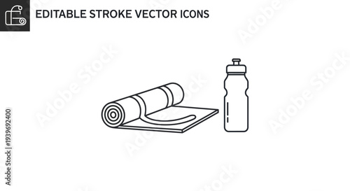 Simple Line Art of Yoga Mat and Water Bottle.