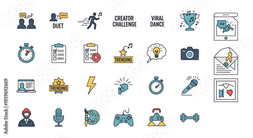 Diverse Collection of Social Media and Digital Content Creation Icons.