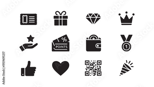 Customer Loyalty and Rewards Program Icon Set for Retail Membership, Points Redemption, and Brand Incentive App Design
