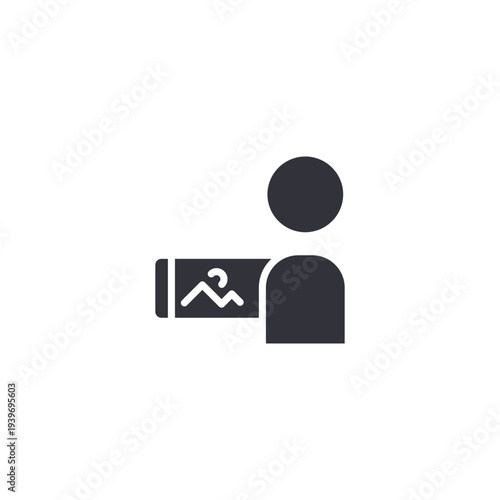 Photo sharing icon showing user with image, symbolizing social media uploads, content sharing, and digital communication platforms.