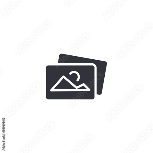 Stacked photo gallery icon representing image collections, digital albums, media libraries, and visual content organization systems.