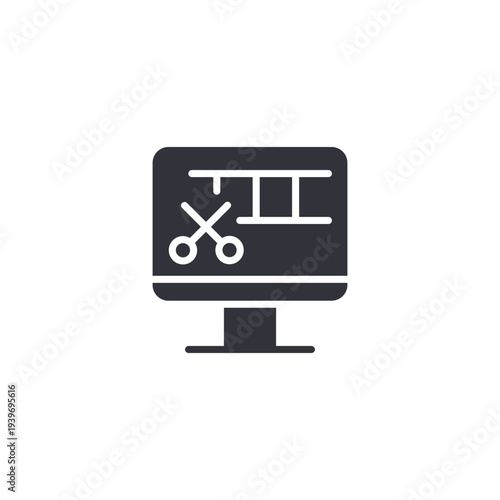 Photo editing monitor icon symbolizing graphic software, digital editing tools, creative workflow, and professional image manipulation.