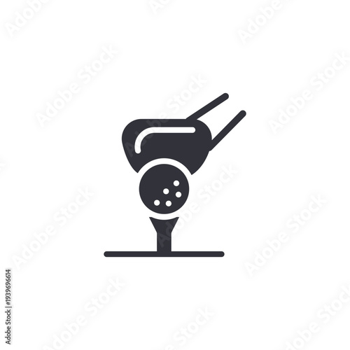 Golf ball on tee icon representing game start, precision shot, sports action, and outdoor recreational activity.