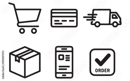 Illustration of e-commerce and order fulfillment process icons