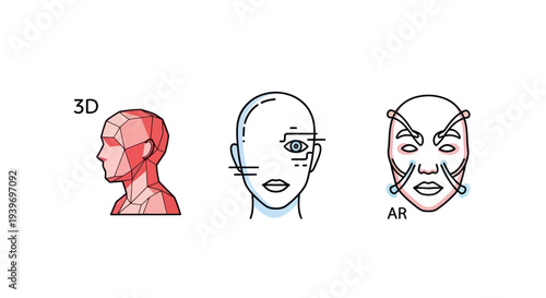 Illustrated Concepts of Human Head with 3D and Augmented Reality.