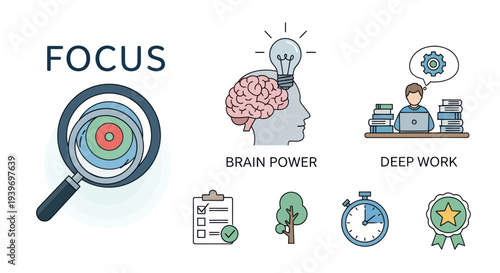 Detailed Magnifying Glass with Concentric Circles and Red Center.