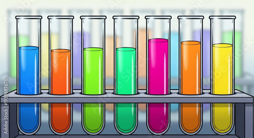 Colorful Test Tubes Filled with Bright Liquids.