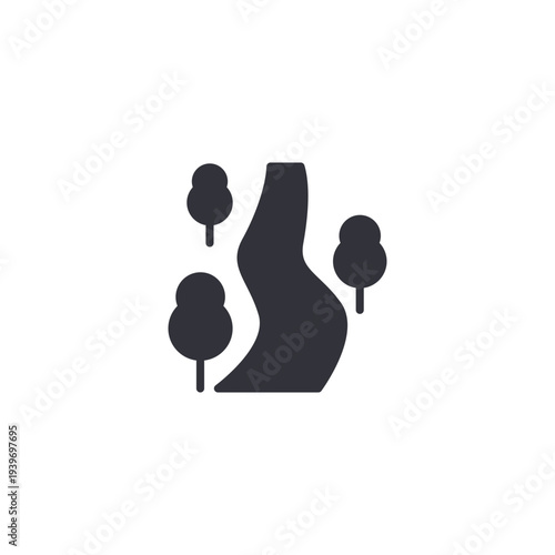 River path icon representing natural scenery, water elements, outdoor relaxation, and landscape design in park environment.