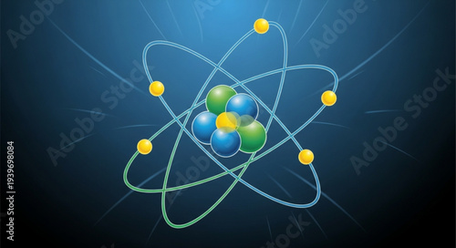 Illustration of Atomic Structure with Electrons and Nucleus.