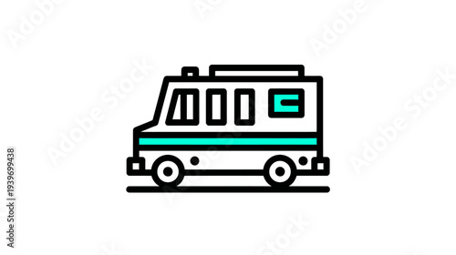 Stylized Camper Van Icon - Minimalist Outline Illustration of a Recreational Vehicle for Travel, Road Trips, and Outdoor Adventure