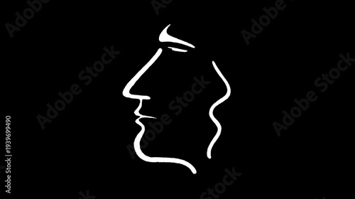 Classic Optical Illusion: Two Face Profiles and a Vase in Negative Space, Duality and Perception Concept