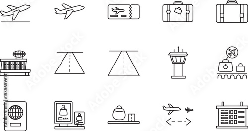 Thin line travel and technology icons set flat design vector illustration scalable graphic