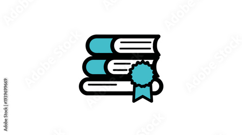 Education and learning concept. Stack of books icon with a quality achievement badge, symbolizing knowledge, success, and excellence.