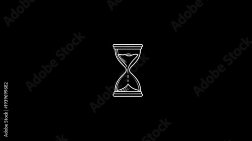 Futuristic glowing hourglass with sand flowing, symbolizing time passing, countdown, deadlines, waiting, and ephemeral moments on dark background