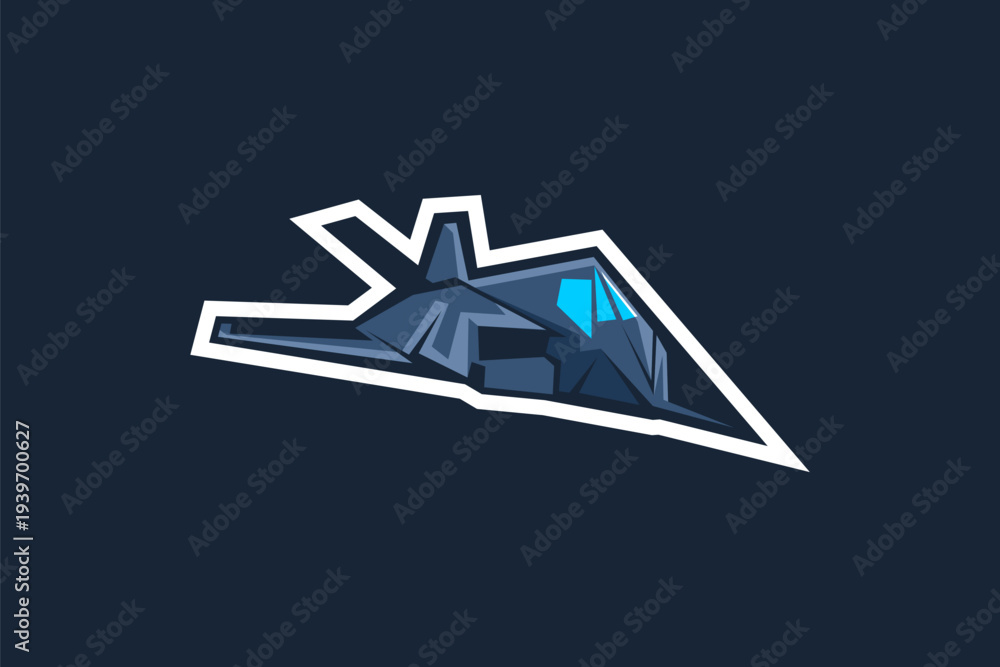 Obraz premium American cold war jet fighter plane vector illustration. simple aircraft logo, military equipment.