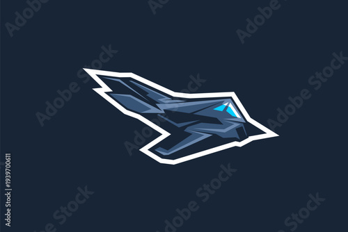 American cold war jet fighter plane vector illustration. simple aircraft logo, military equipment.