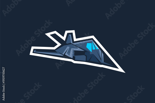 American cold war jet fighter plane vector illustration. simple aircraft logo, military equipment.