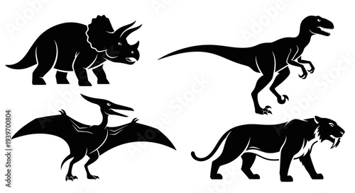 Prehistoric Animal Silhouettes Set - Dinosaurs and Saber-toothed Tiger