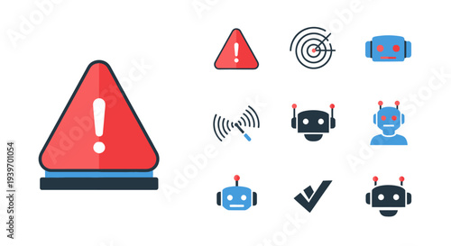 Collection of warning technology and robot icons.