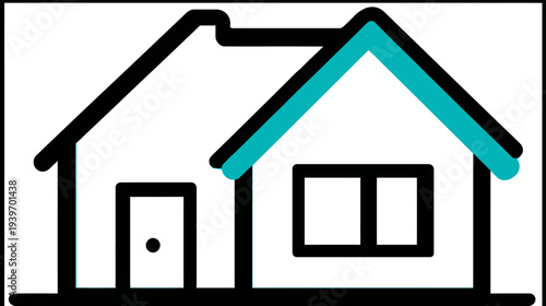 Minimalist line art house icon with a striking teal roof accent on a clean white background, symbolizing home, property, and real estate.