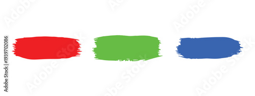 Set of three vibrant brush strokes on white background, artistic paint smudges for design