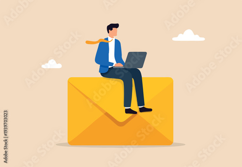 Email management, handle many emails or manage to reply all emails, efficiency or productive way, prioritize or categorize information concept, laptop on email envelope