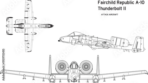 Photography A-10 Thunderbolt II Fairchild Republic Ground Attack Aircraft Three Views Bundle