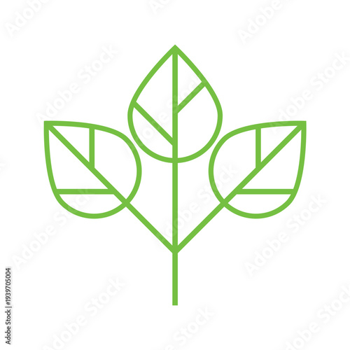 Outline green plant with three leaves. Flat icon isolated on a white background. Nature concept for eco-friendly and organic products. Suitable for environmental branding and sustainability projects.