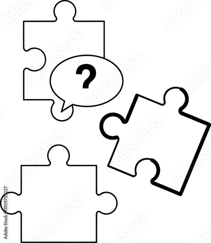 Three incomplete puzzle pieces with a question mark