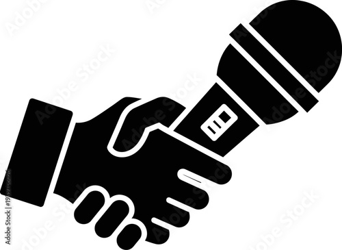 Handshake with microphone icon for partnership and public speaking