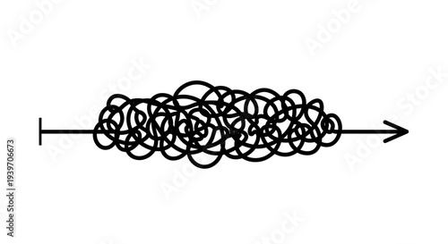 Abstract representation of a complex problem evolving into a clear solution with a straight arrow indicating progress