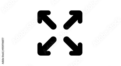 Four black arrows pointing outwards from a central point indicating expansion zoom or full screen mode on a clean white