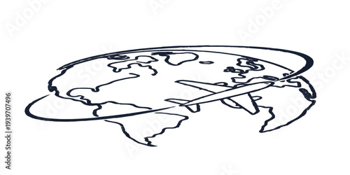 Hand drawn vector illustration of a global world map featuring earth continents like Europe, America, and Asia for geography and travel business