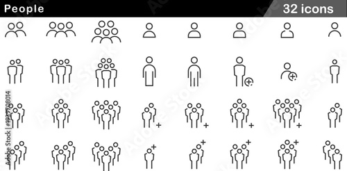People Thin Line Icons Set Human Populations, Group Dynamics, Team Collaboration, Crowd Scaling and Demographic Symbols for Social Strategy