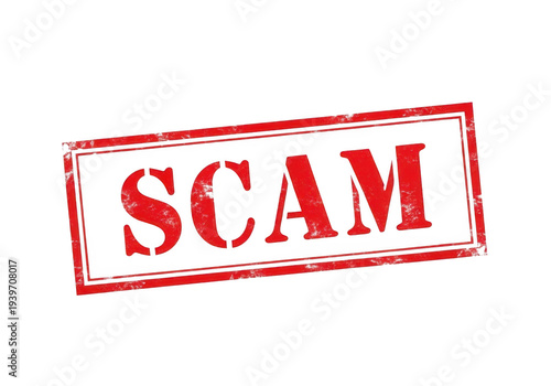 A red stamp with the word scam isolated on transparent background