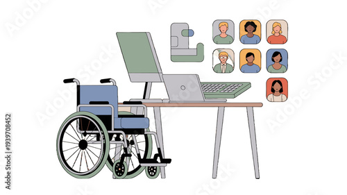 Work from home for people with disability concept, online meeting.