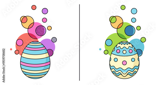 Colorful Easter Eggs Vector Illustration Set with Decorative Patterns and Abstract Bubbles for Holiday Design and Spring Celebrations