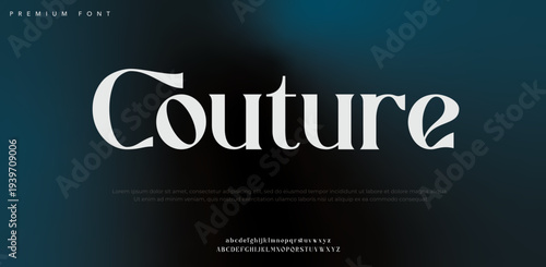 Couture font logo on dark blue background with white text