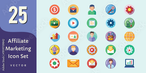 Affiliate Marketing Icon Set – Colorful Digital Business Vector Icons