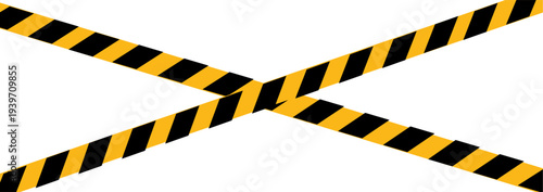 Warning tape crossing over forming an X shape indicating caution or restriction