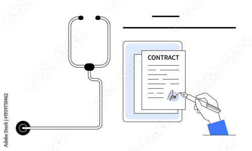 Blockchain technology, digital agreements, e-signatures, smart contracts, secure transactions, legal documents. A hand signing a contract linked to a blockchain element. E-signatures and digital