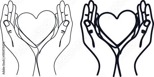 A pair of hands forming a heart shape in a simple line drawing style