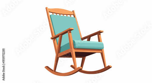 Wooden Rocking Chair with Teal Cushion.