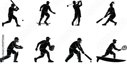A collection of silhouettes depicting various sports and activities in dynamic poses.